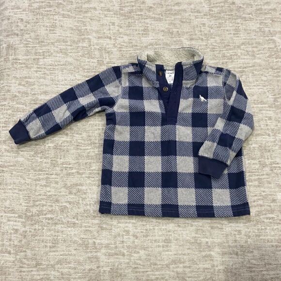 CARTER’S Blue and Grey Plaid Fleece Pullover - Picture 1 of 3